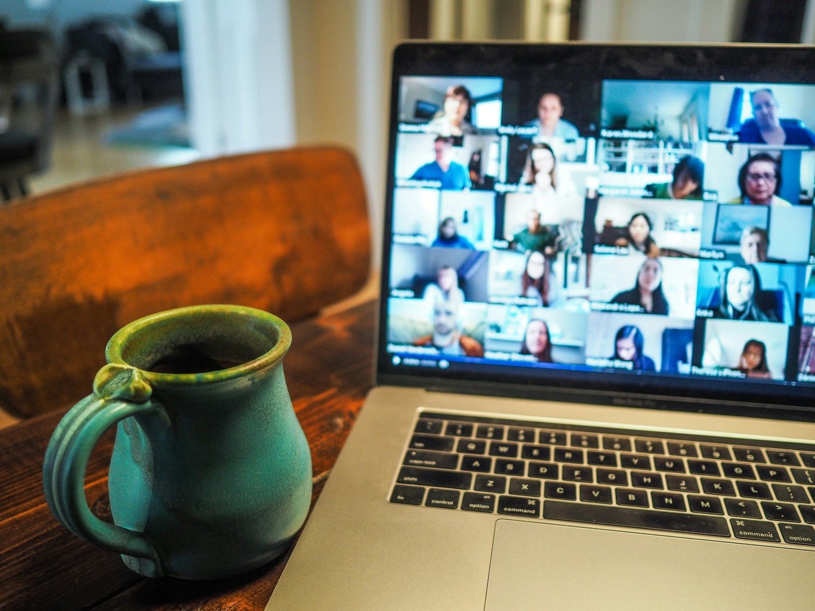 A laptop showing a group video call